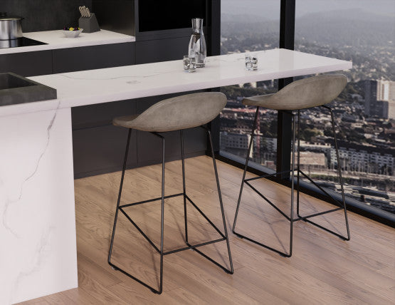 Pop Stool - Black Frame and Upholstered Vintage Grey Seat   - 65cm Kitchen Bench Seat Height