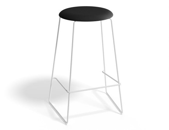 Hugo Bar Stool - White - Fabric Seat - 67cm Kitchen Height - Light Grey Fabric Seat