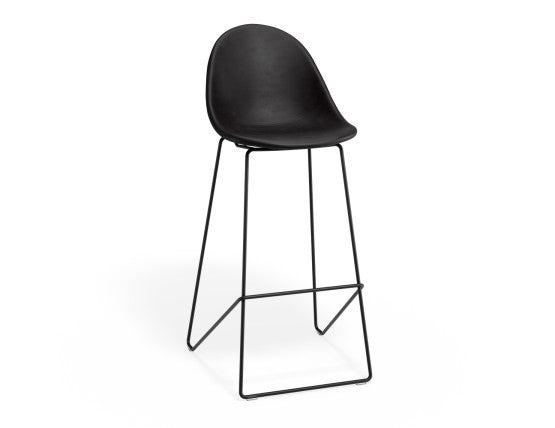 Pebble Stool Black Upholstered Vintage Seat  - Bar Stool 75cm Seat