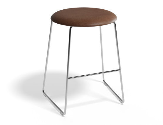 Hugo Low Stool - Chrome - Vintage PU Seat - 46cm Round / Vintage Grey PU Seat