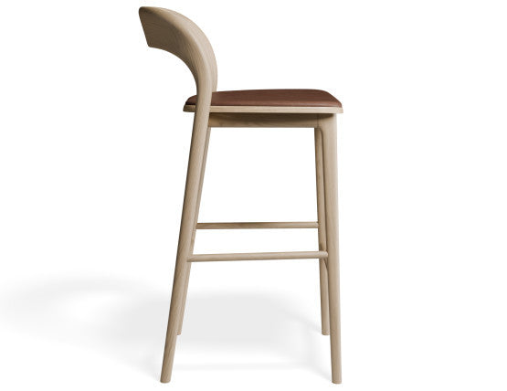 Mia Stool - Natural with Pad - 66cm Seat Height White Vegan Leather Seat Pad