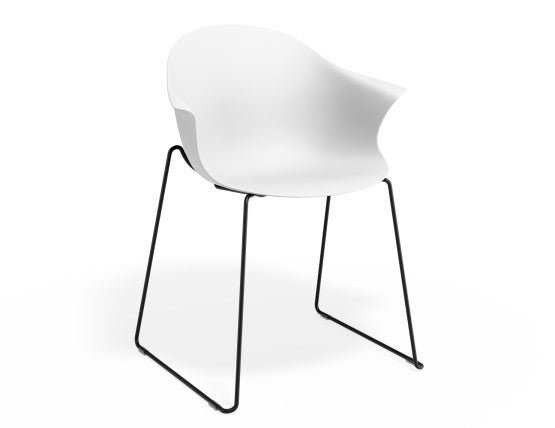 Pebble Armchair White with Shell Seat - Sled Base with Black Legs