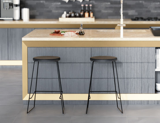 Hugo Bar Stool - Black - Black Seat - 68cm Kitchen Height Round Seat