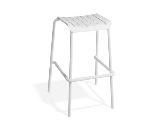 Roku Outdoor Backless Bar Stool in Matt White