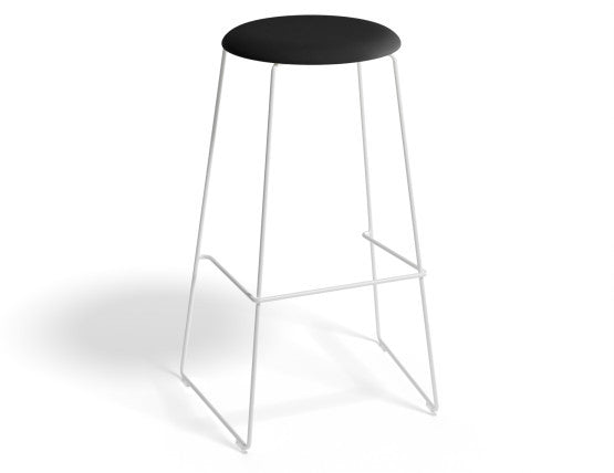 Hugo Bar Stool - White - Fabric Seat - 67cm Kitchen Height - Grey Fabric Seat