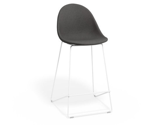 Pebble Fabric Grey Upholstered Stool - Counter Stool 65cm Seat Height - White Base