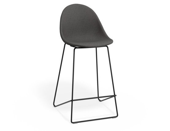 Pebble Fabric Grey Upholstered Stool - Counter Stool 65cm Seat Height - White Base