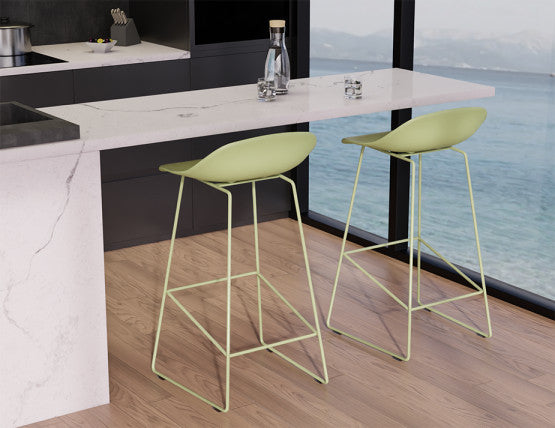 Pop Stool - Dusty Green Frame and Shell Seat  - 65cm Kitchen Bench Seat Height