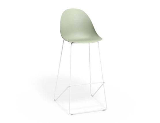 Pebble Mint Green Stool Shell Seat - Bar Stool 75cm Seat - White Base