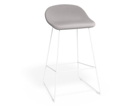 Pop Stool - White Frame and Light Grey Fabric Seat  - 65cm Kitchen Bench Seat Height