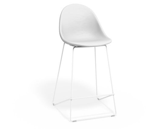 Pebble Stool White Upholstered Seat  - Counter Stool 65cm Seat - White Base