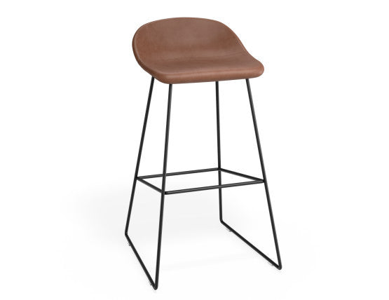 Pop Stool - Black Frame and Upholstered Vintage Tan Seat - 75cm Commercial Bar Height