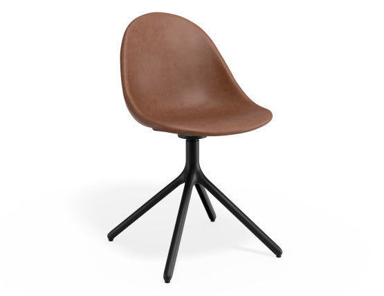 Pebble Chair Tan Upholstered Vintage Seat - Pyramid Fixed Base - Black