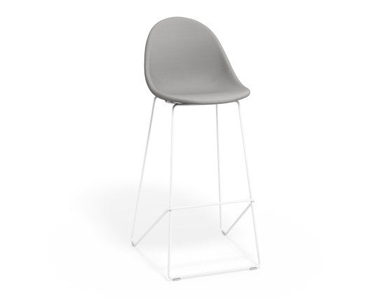 Pebble Fabric Light Grey Upholstered Stool - Counter Stool 65cm Seat - White Frame