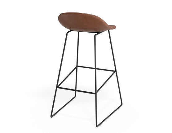 Pop Stool - Black Frame and Upholstered Vintage Tan Seat - 75cm Commercial Bar Height