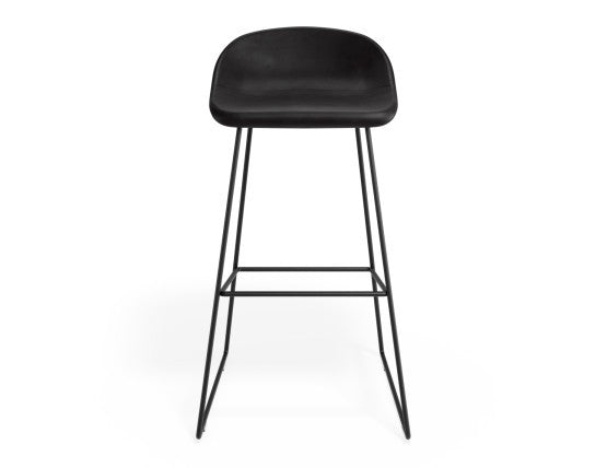 Pop Stool - Black Frame and Upholstered Vintage Black Seat - 65cm Kitchen Bench Seat Height