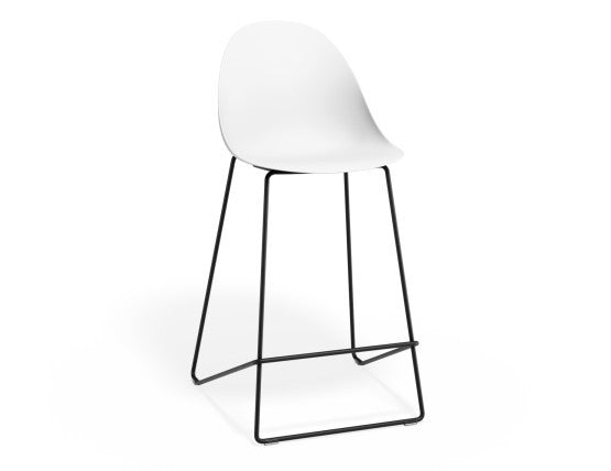 Pebble White Stool Shell Seat - Bar Stool 75cm Seat Height - Black Frame