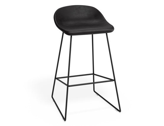 Pop Stool - Black Frame and Upholstered Vintage Black Seat - 65cm Kitchen Bench Seat Height