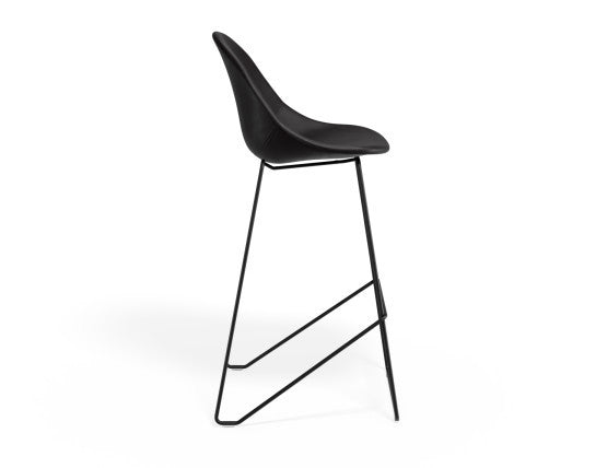 Pebble Stool Black Upholstered Vintage Seat  - Bar Stool 75cm Seat