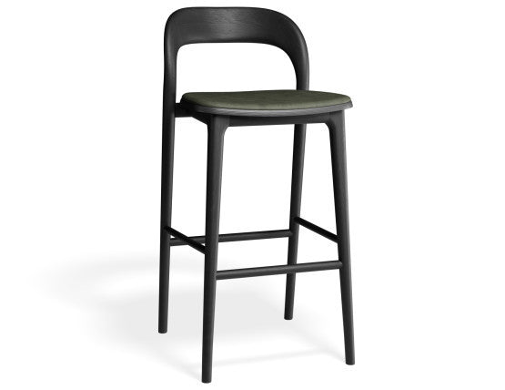 Mia Stool - Black with Pad - 66cm Seat Height Vintage Black Vegan leather Seat Pad