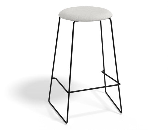 Hugo Bar Stool - Black - Fabric Seat - 67cm Kitchen Height - Grey Fabric Seat