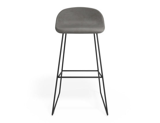 Pop Stool - Black Frame and Upholstered Vintage Grey Seat   - 65cm Kitchen Bench Seat Height