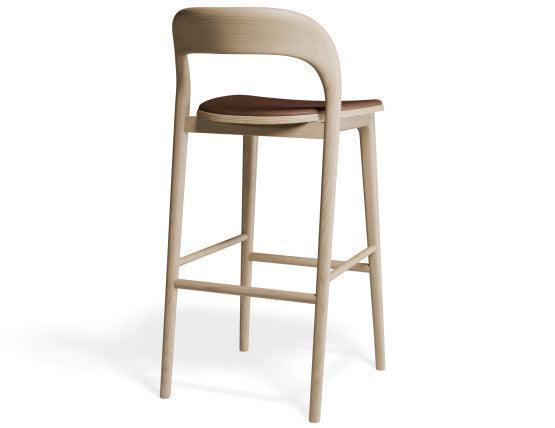 Mia Stool - Natural with Pad - 66cm Seat Height White Vegan Leather Seat Pad