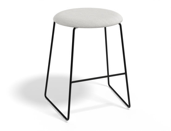 Hugo Low Stool - Black - Fabric Seat - 46cm Round Grey Fabric Seat