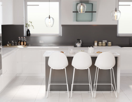 Pebble Stool White Upholstered Seat  - Counter Stool 65cm Seat - White Base