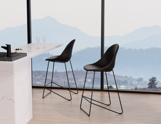 Pebble Stool Black Upholstered Vintage Seat  - Bar Stool 75cm Seat