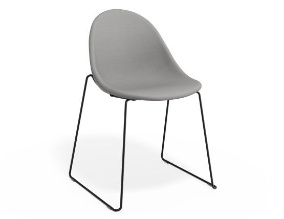 Pebble Fabric Light Grey Upholstered Chair - Sled Base - Black