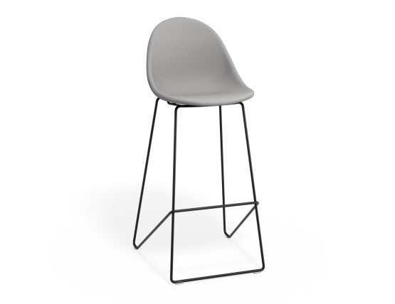Pebble Fabric Light Grey Upholstered Stool - Counter Stool 65cm Seat - White Frame