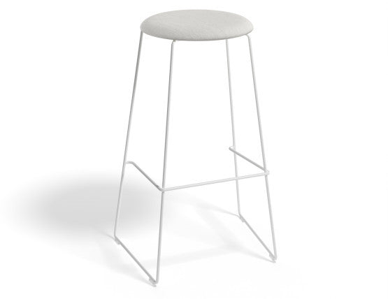Hugo Bar Stool - White - Fabric Seat - 67cm Kitchen Height - Light Grey Fabric Seat