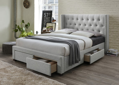 Caleb Studded 4 Drawer Fabric King Bed - Stone