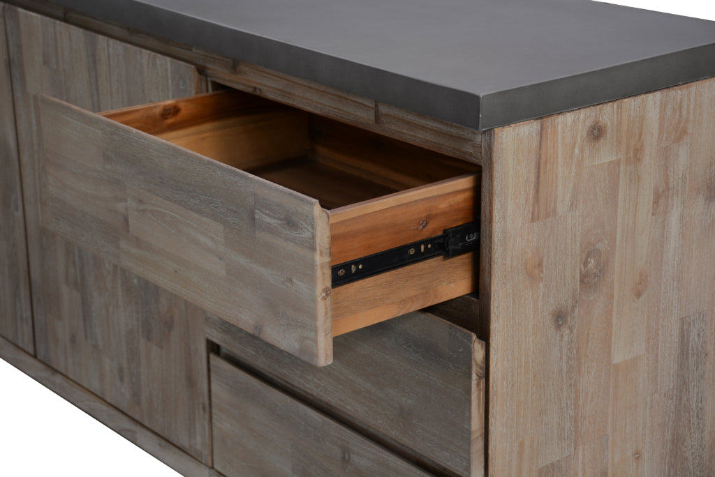 Savannah Acacia 3 Drawer 2 Door Buffet - Grey Top