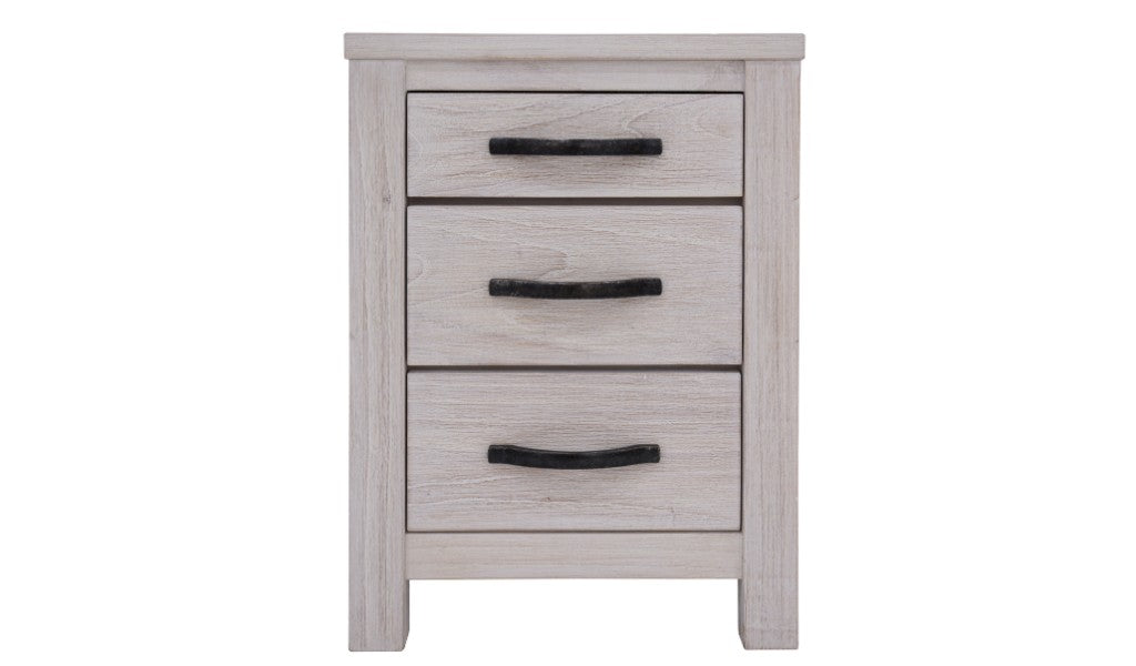 Seabrook 3 Drawer Bedside Table - White Wash