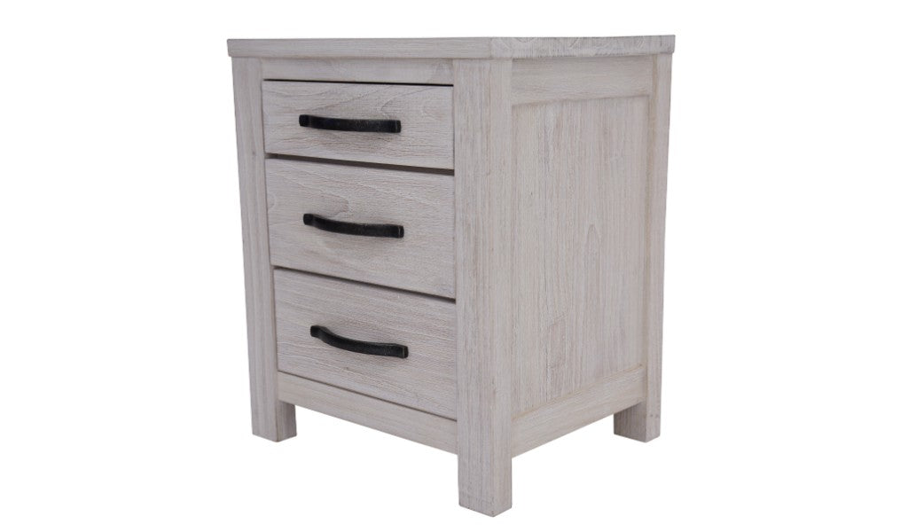 Seabrook 3 Drawer Bedside Table - White Wash