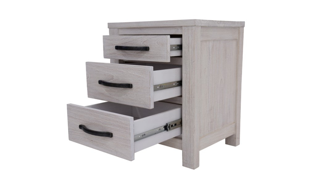 Seabrook 3 Drawer Bedside Table - White Wash