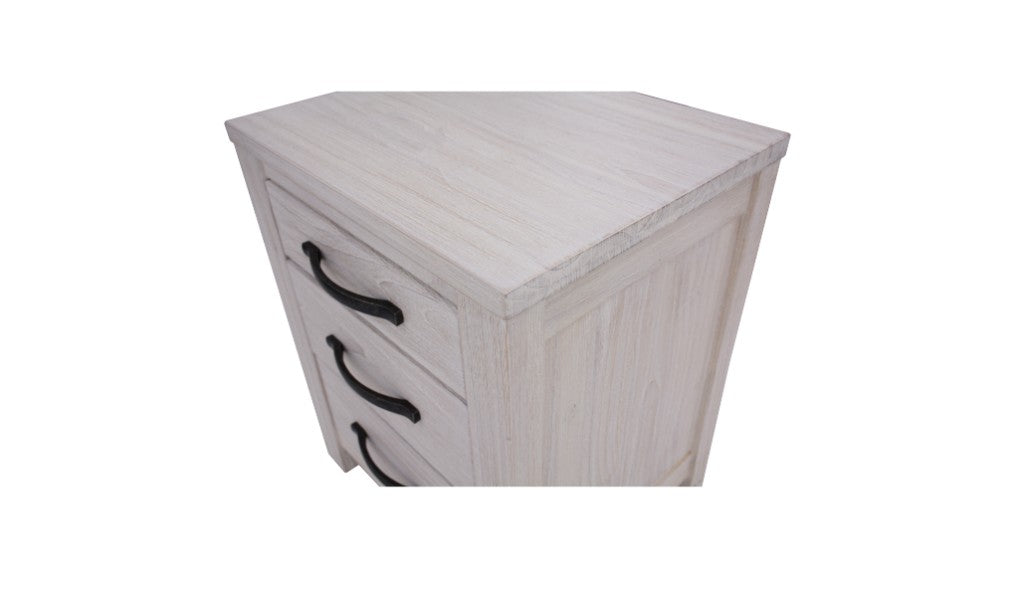 Seabrook 3 Drawer Bedside Table - White Wash