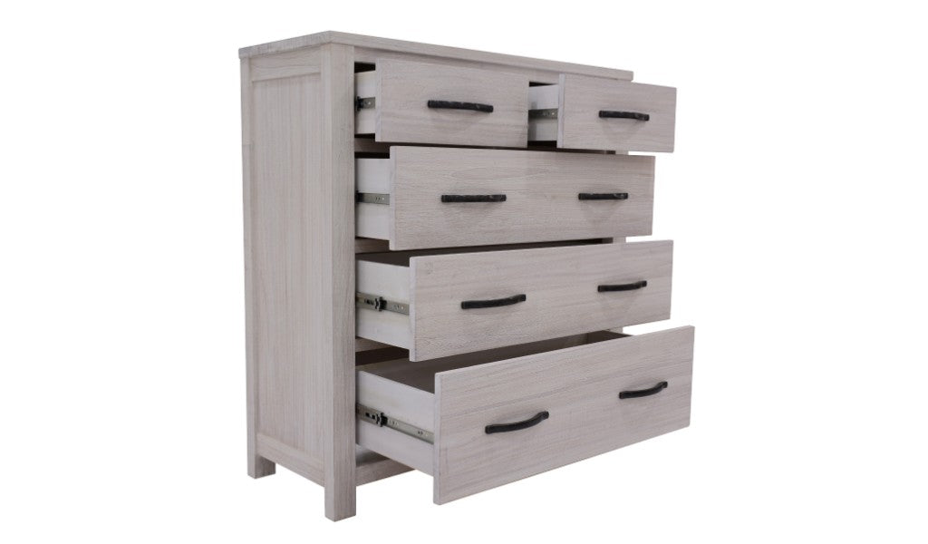 Seabrook 5 Drawer Tallboy - White Wash