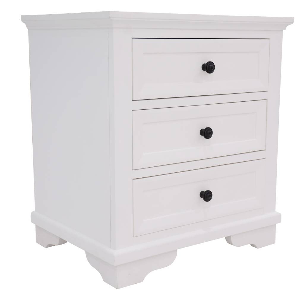 Vienna 3 Drawer Bedside Table - White