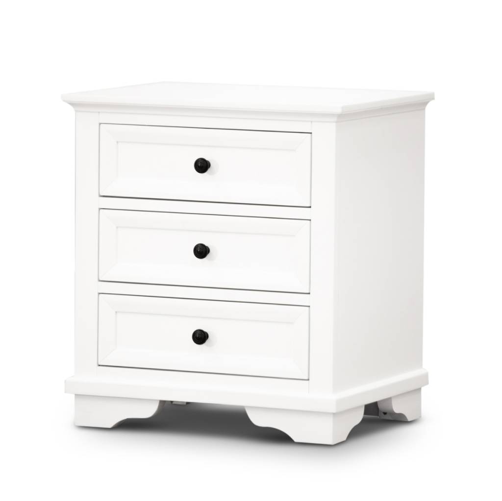 Vienna 3 Drawer Bedside Table - White