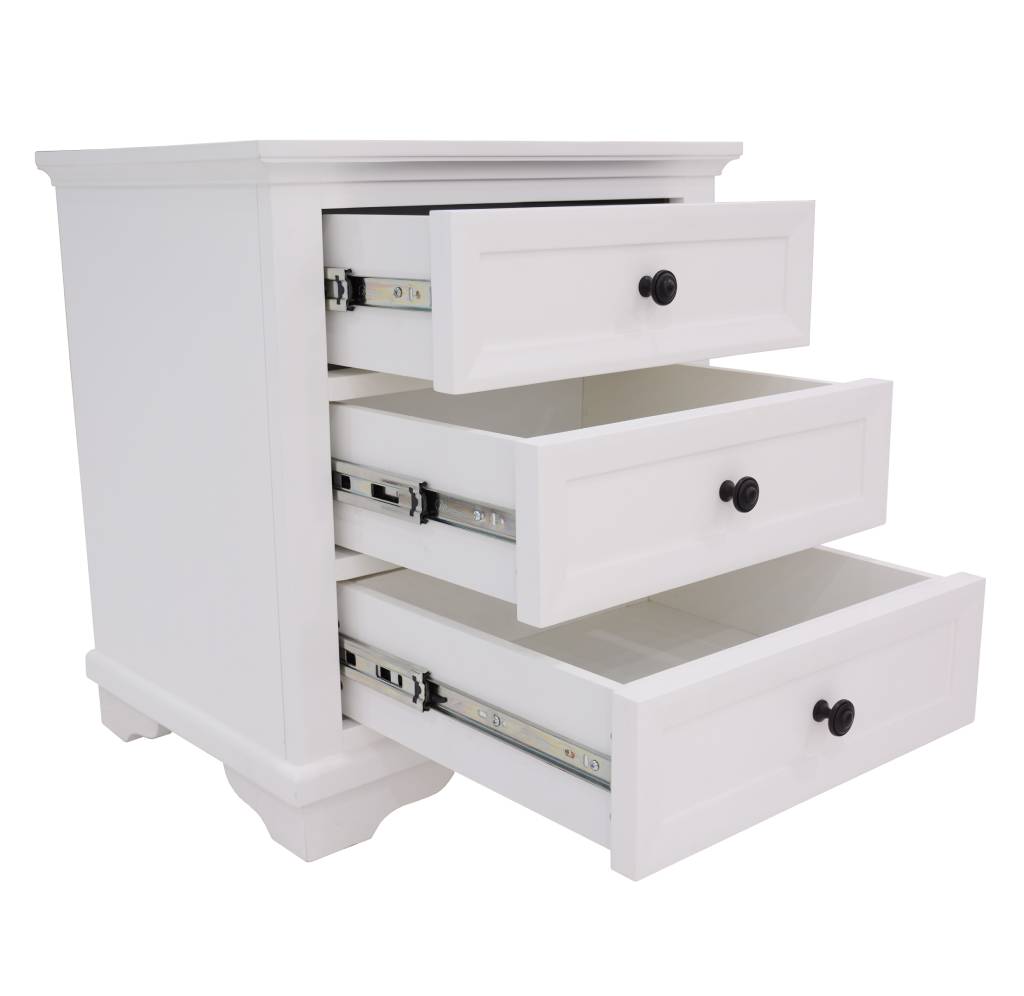 Vienna 3 Drawer Bedside Table - White