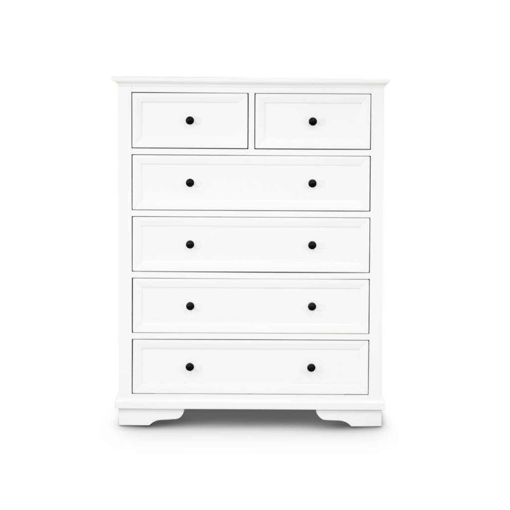 Alexa Wooden Tallboy 2 Over 4 Drawers - White