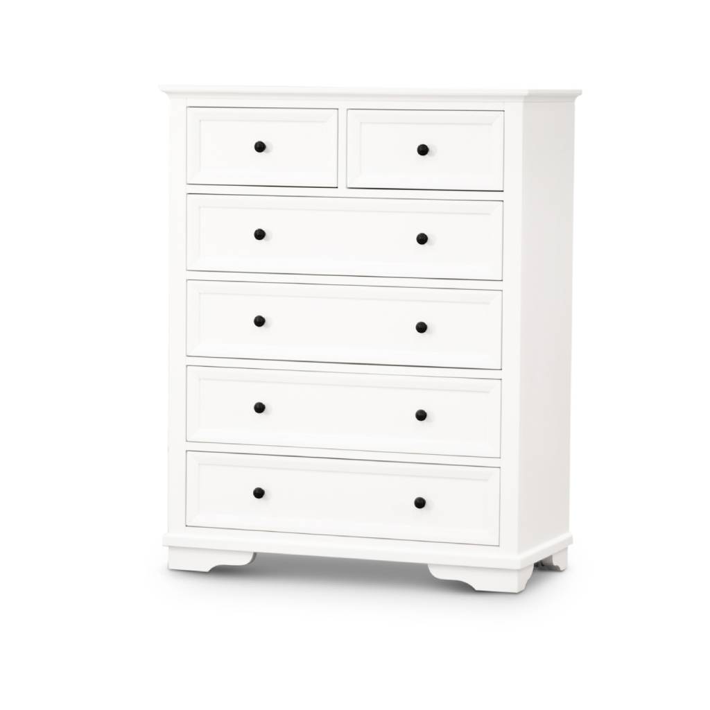 Alexa Wooden Tallboy 2 Over 4 Drawers - White