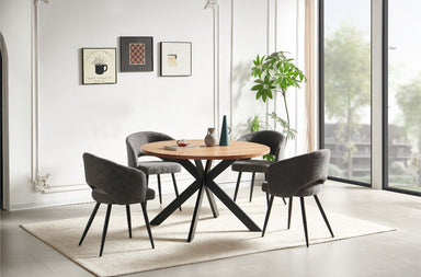 Tarian Round Oak Dining Set with 4 Grey Chairs