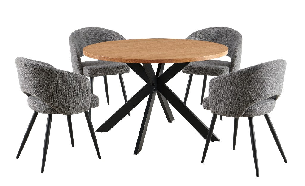 Tarian Round Oak Dining Set with 4 Grey Chairs