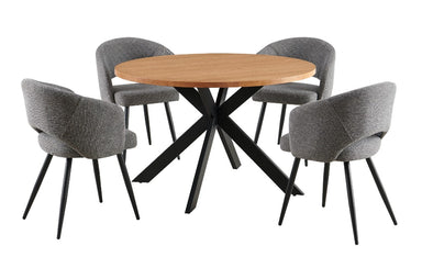 Tarian Round Oak Dining Set with 4 Grey Chairs