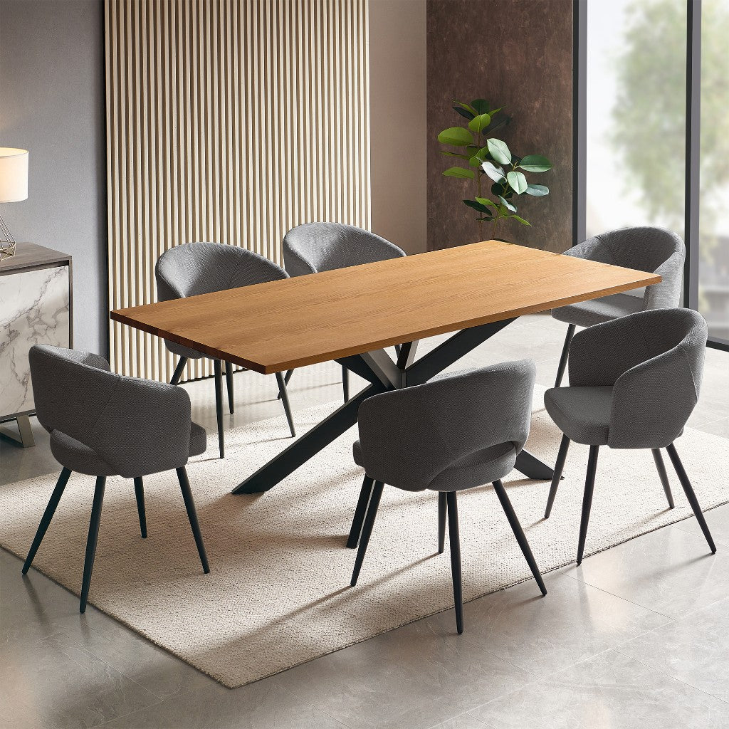 Tarian 2m Oak Dining Set with 6 Grey Chairs