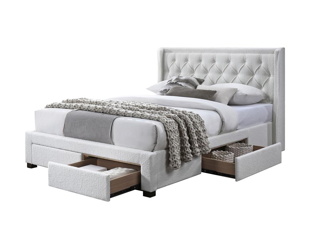 Jackson King Storage Bed – Ivory Bouclé with 4 Drawers